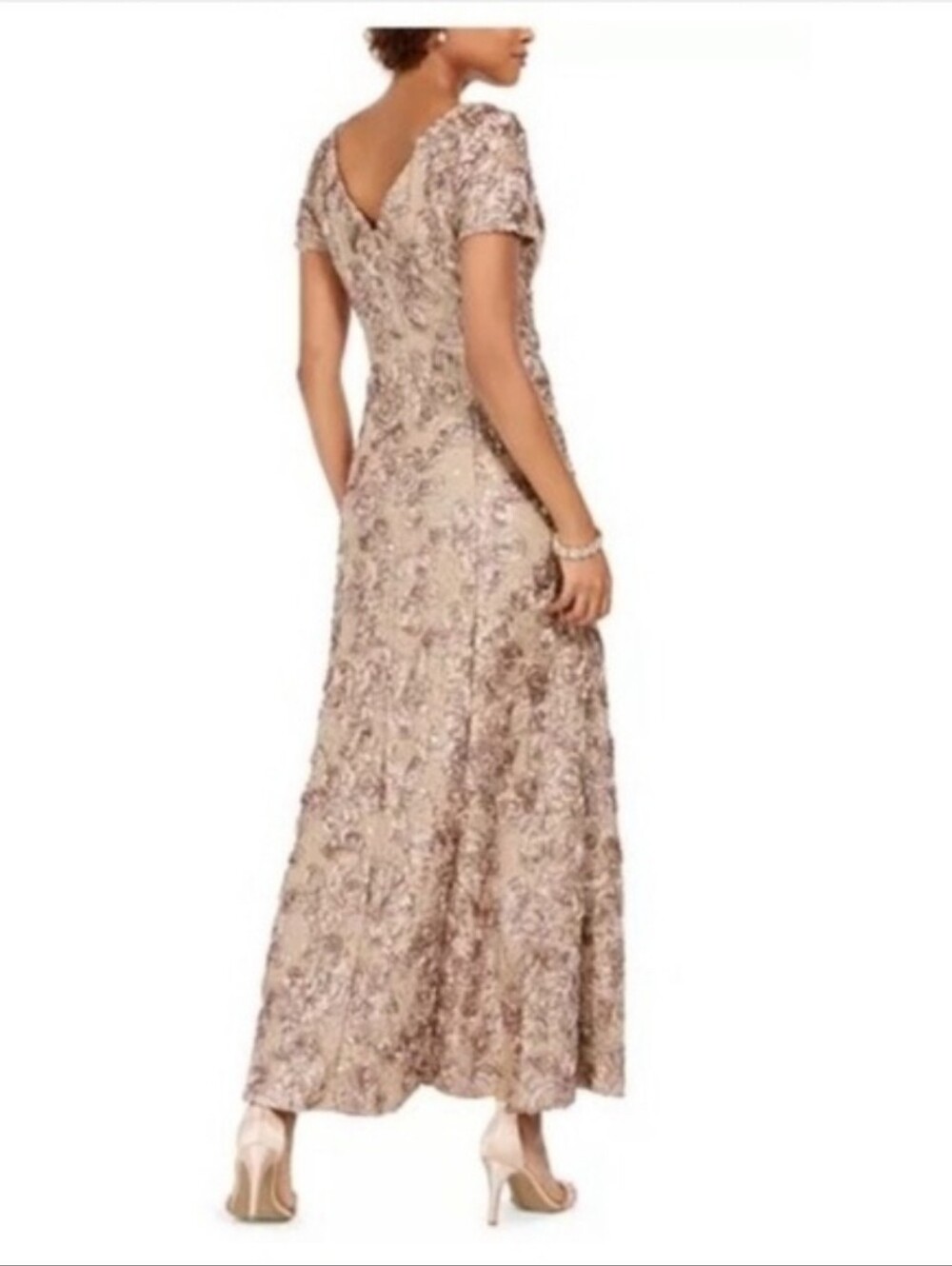 Alex Evenings Sequined Floral Lace Ribbon Rosette Dress size 10 - Picture 2 of 6